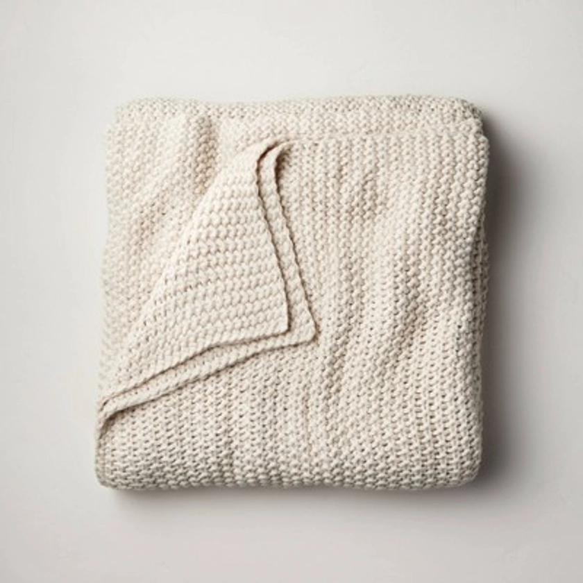 Full/Queen Chunky Knit Bed Blanket Natural - Casaluna™: Acrylic Sweater Knit, Year Round Comfort, Machine Washable