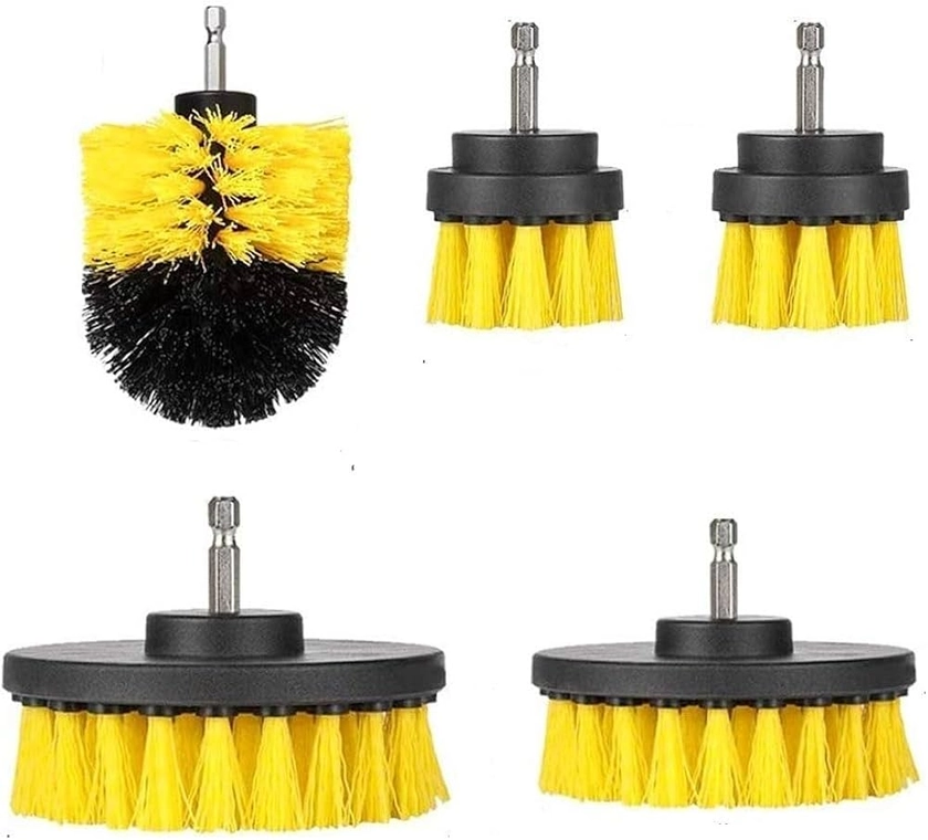 Drill Brushes Brush Attachment - 5 Pack Electric Drill Brush Kit - Great for Pool Tile, Bathroom Toilet, Ceramic Marble Car Automotive (Yellow 5 Pack)