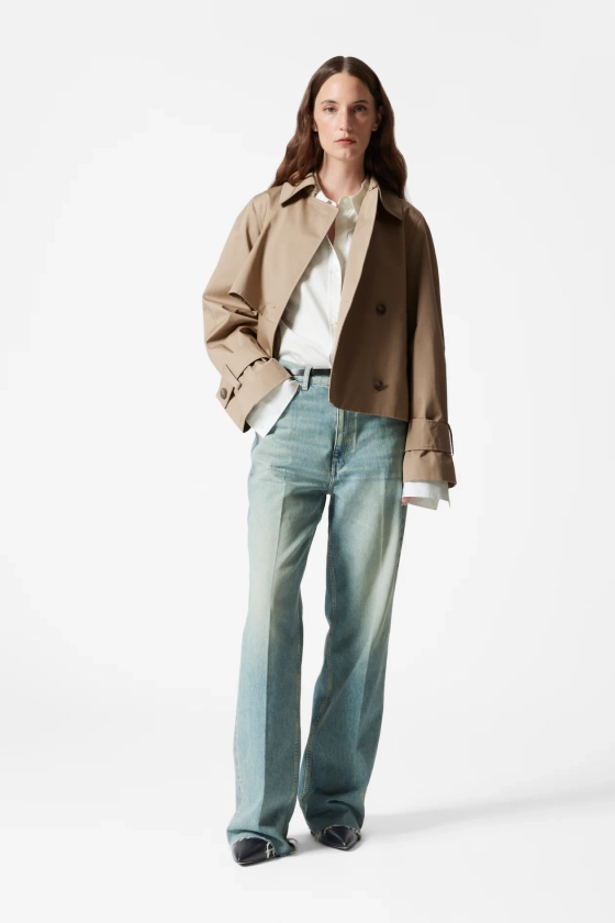 Short Trench Coat Jacket - Long sleeve - Cropped - Beige - Ladies | H&M GB