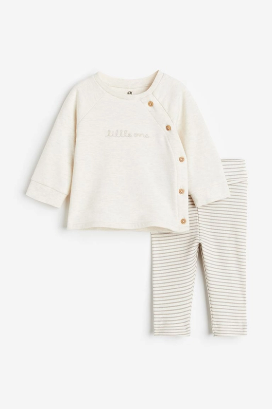2-piece cotton set - Natural white/Striped - Kids | H&M GB