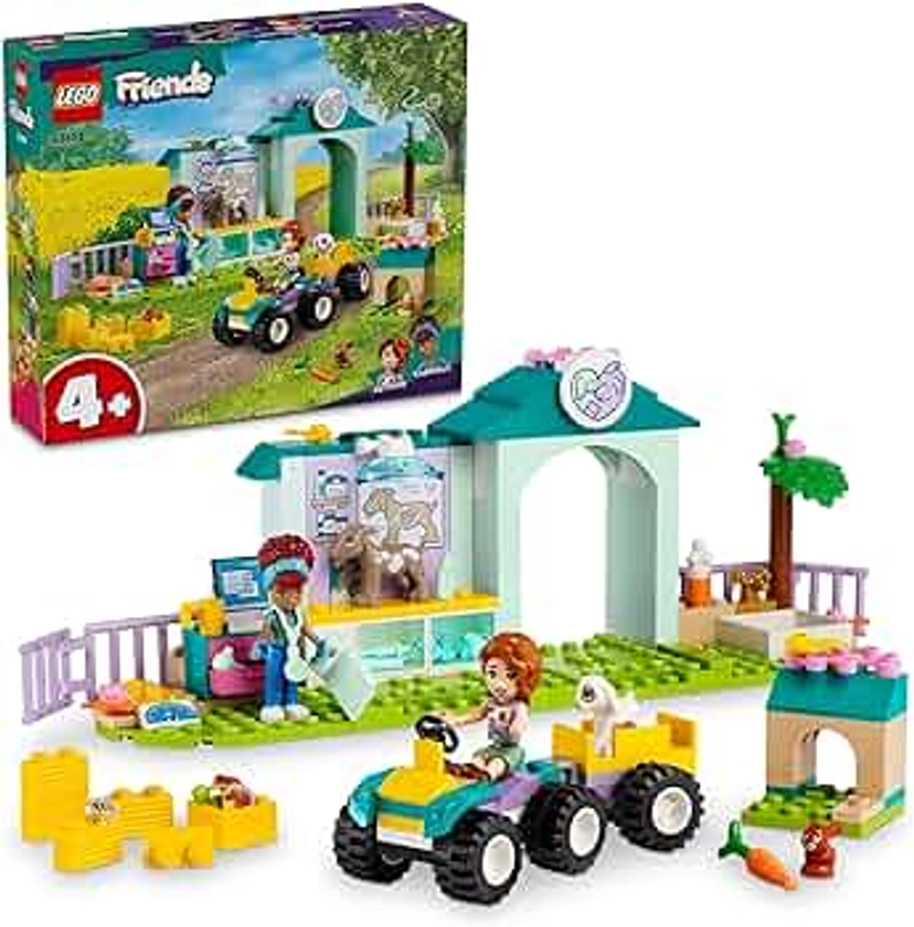 LEGO Friends Farm Animal Clinic, Farm Set with Veterinarian Toy for Children from 4 Years, Includes 2 Figures and 3 Animals Including Goat and Rabbit Figure, Gift for Girls and Boys 42632