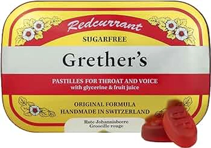 GRETHER'S Sugarfree Redcurrant Pastilles for Dry Mouth Relief - Soothing Throat & Healthy Voice - Long-Lasting Fruit Flavor, Gift for Singers - Vitamin C - 1-Pack - 2.1 oz.