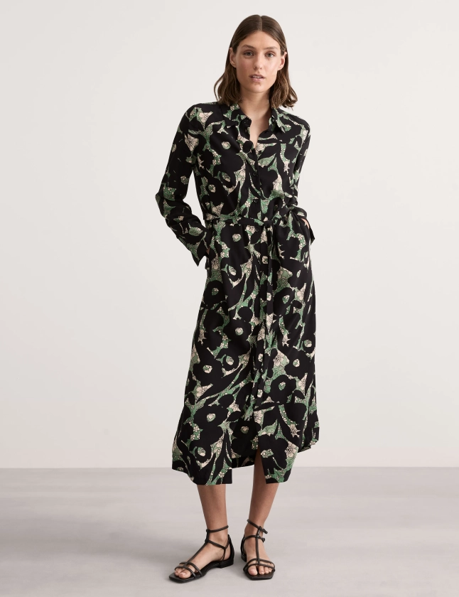 Floral Tie Waist Midi Shirt Dress