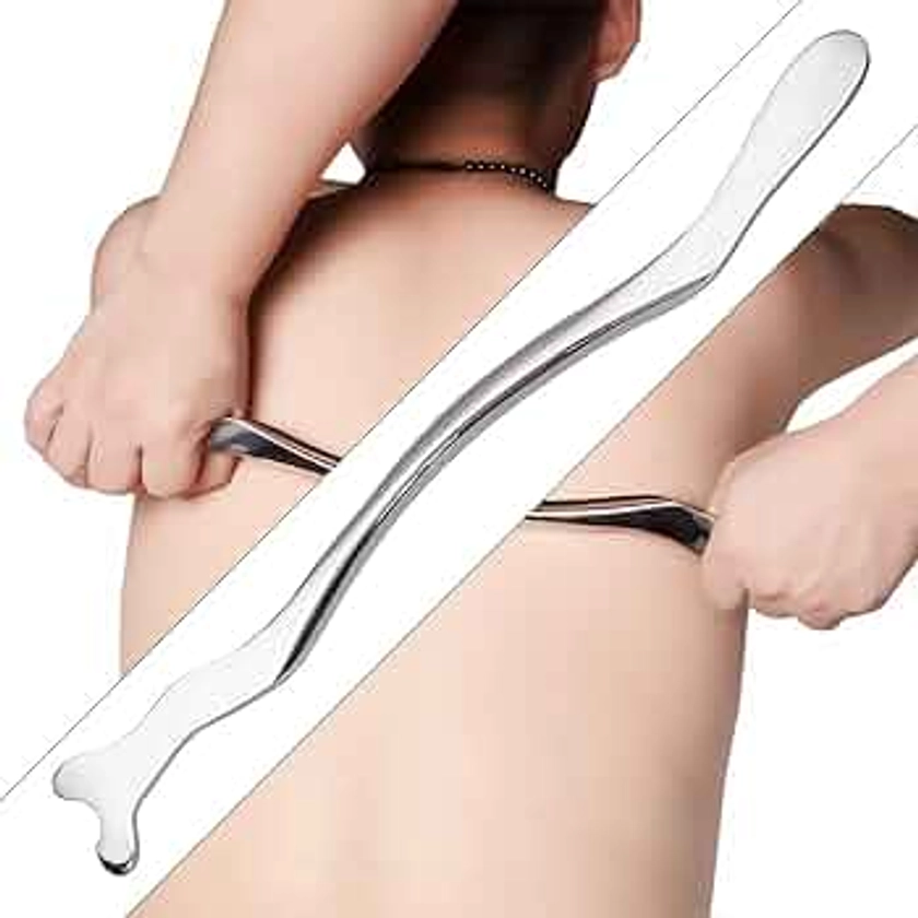 Stainless Steel Gua Sha Long Bar, Metal Guasha Scraping Tool, Muscle Scraper Stick for Deep Tissue/Fascia/Face/Scar, IASTM Tool for Body Plane, Therapy Massage Tools for Body Shaping