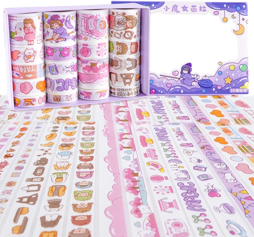NAESM Lot de 20 rouleaux de ruban adhésif Washi Kawaii décoratif pour scrapbooking, journal, loisirs créatifs, fournitures de scrapbooking pour enfants