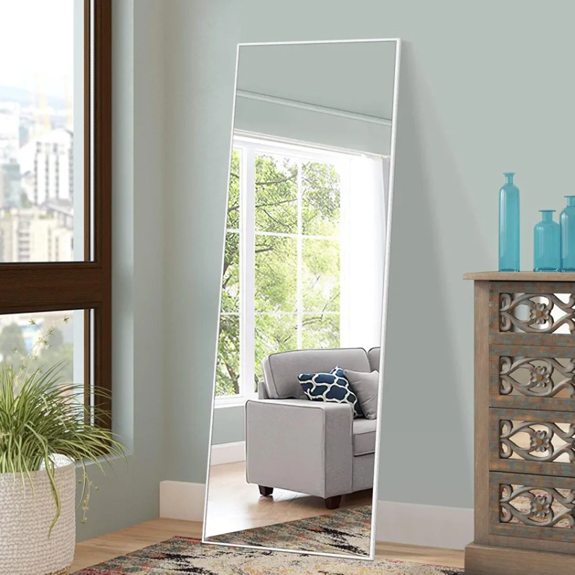 NeuType Full Length Mirror Floor Mirror with Standing Holder Bedroom/Locker Room Standing/Hanging Mirror Dressing Mirror (White) (AMZVCNTJJ01035AAG-ZYF)