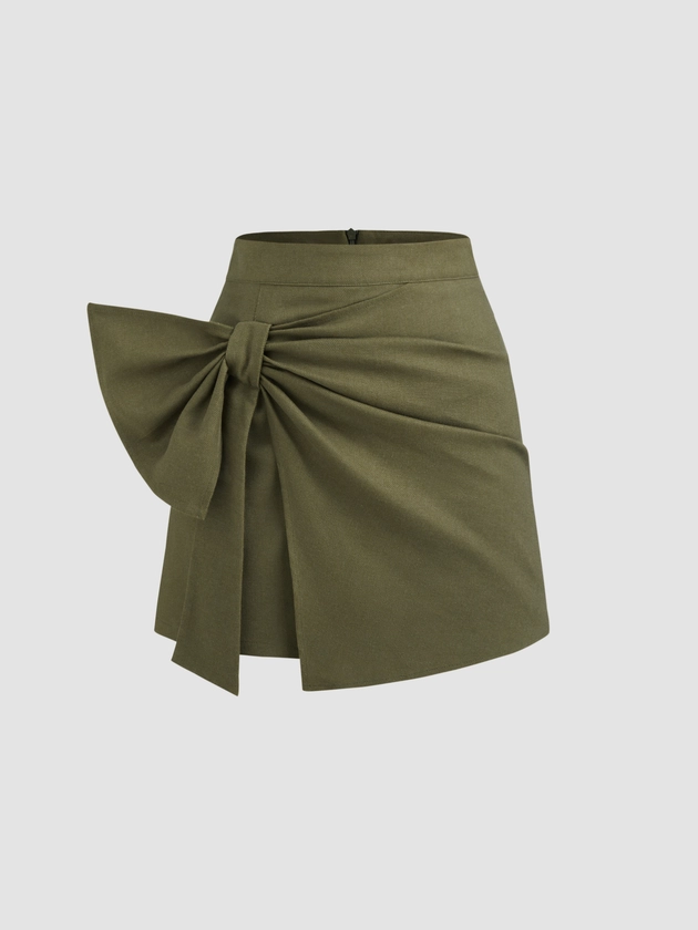 Mid Rise Bowknot Zipper Mini Skirt