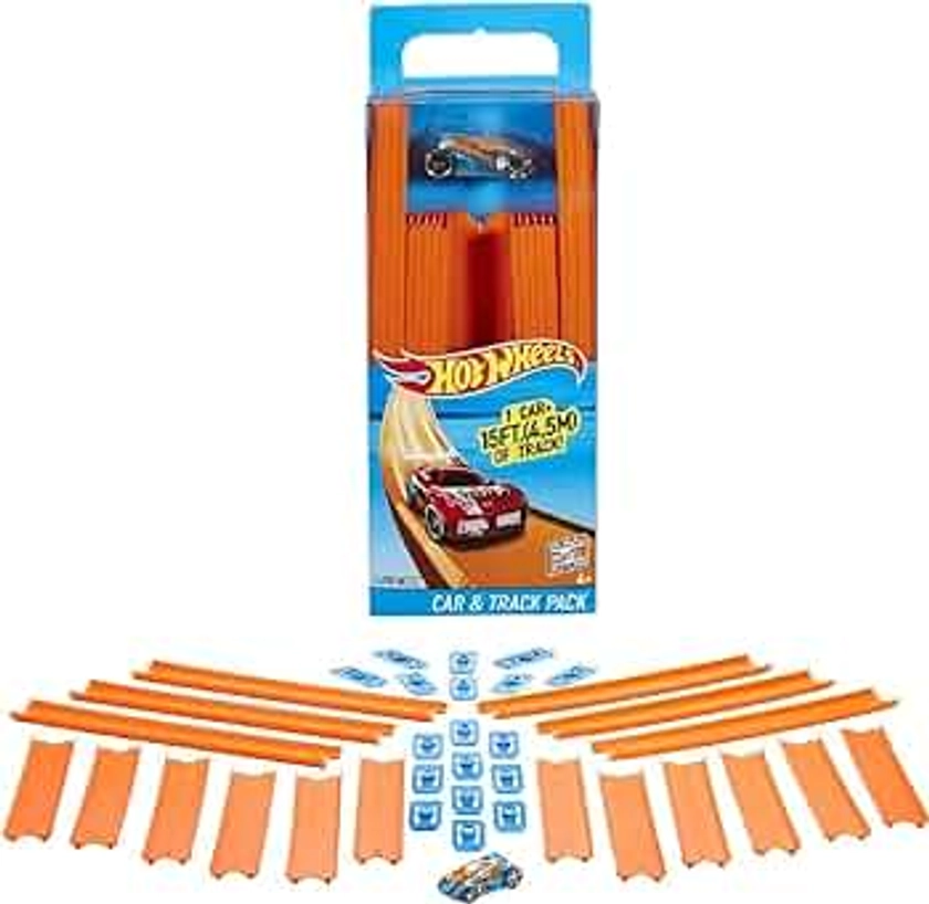 Hot Wheels Toy Car Track Set, Straight Track Set with 37 Component Building Parts & 1:64 Scale Vehicle (Amazon Exclusive)