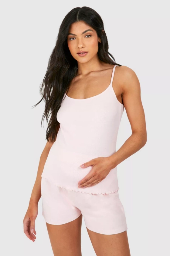 Maternity Ribbed Strappy Cami Pyjama Short Set