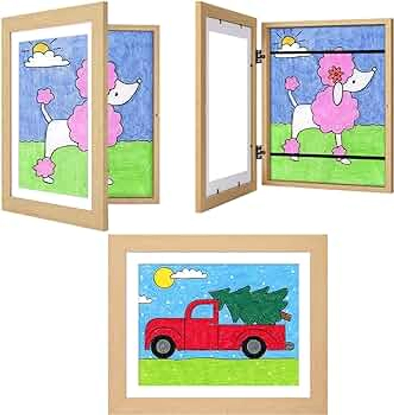 3-Pack Kids Woodgrain Art Frames - 10x12.5 with Mat, 8.5x11 Without Mat, Changeable Front Opening, Holds Drawings, Crafts