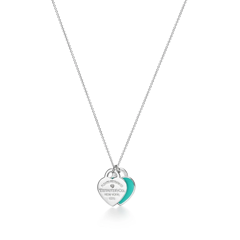 Return to Tiffany® Blue Double Heart Tag Pendant in Silver with a Diamond, Small | Tiffany & Co.