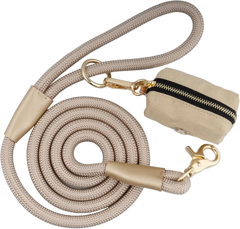 Amazon.com : 5 FT Nylon Rope Dog Leash with Poop Bag Holder, Heavy Duty Snap Dog Leash, Comfortable Handle Rope Leash for Small Puppy Medium Large Dogs (5FT * 10MM, Beige) : Pet Supplies