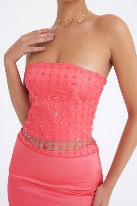 Coral Beaded Strapless Corset - Mistress Rock