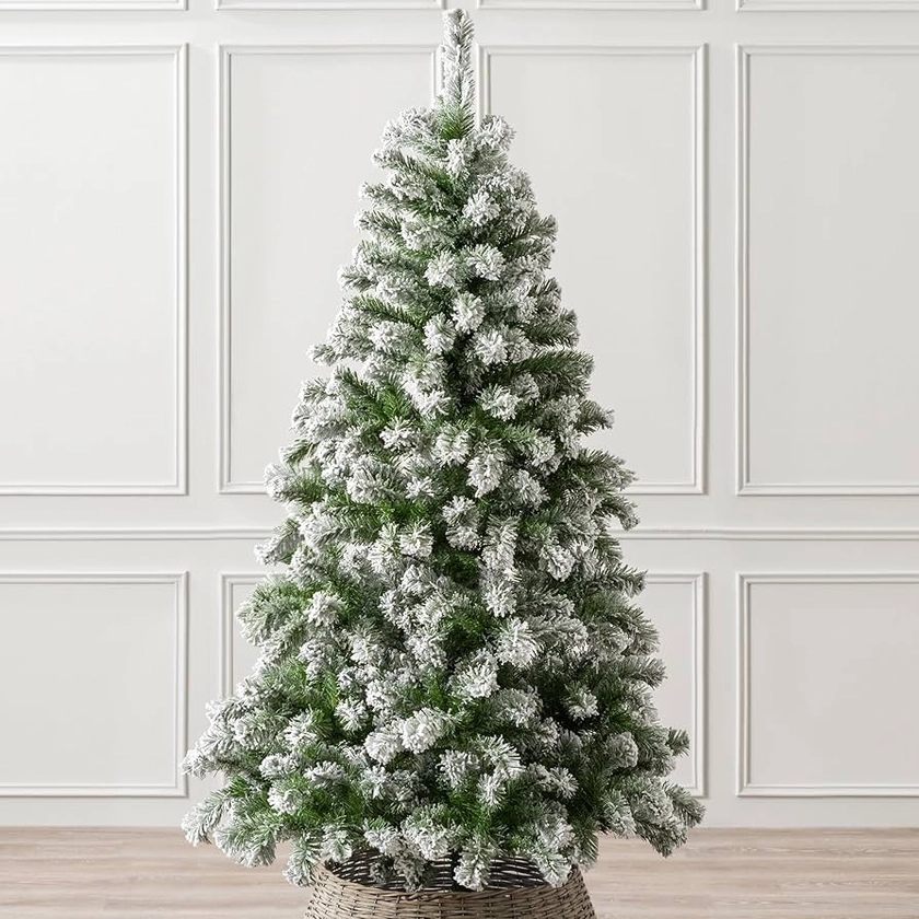 CHRISTOW Flocked Artificial Christmas Tree 6ft, Luxury Snowy Indoor Home Xmas Decoration, Bushy Hook On Branches, Natural Looking PVC & PE Needles, Easy Assembly with Stand (tree skirt not included)