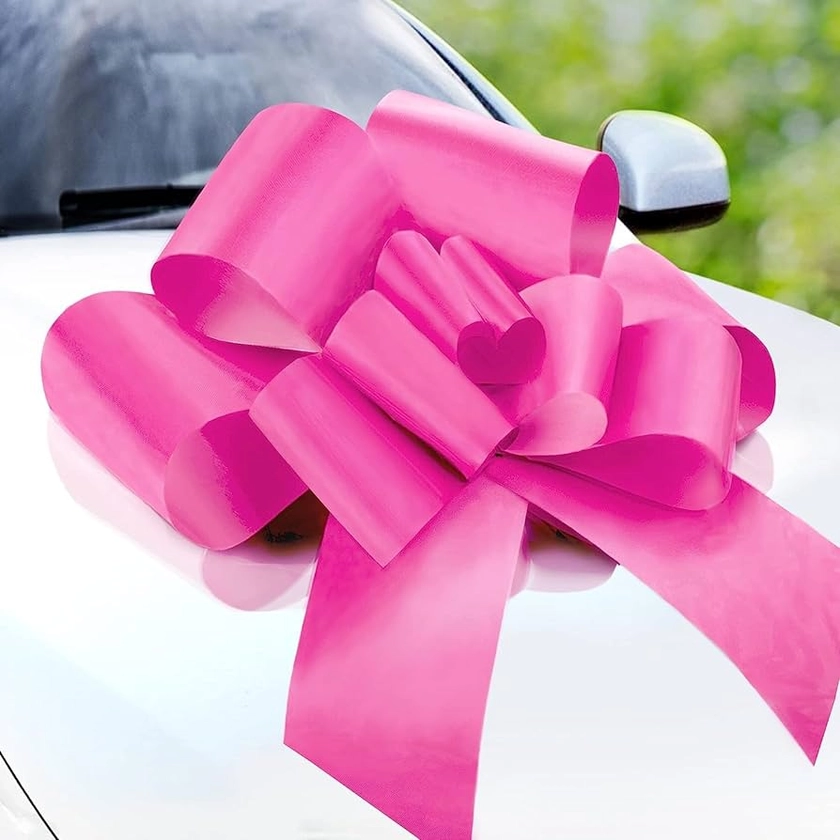 Zoe Deco Big Car Bow with 2 Gold Accessory Bows (Pink, 23 Inch / 58 cm), Giant Bow for Car, Girl Party, Lady Surprise Party, Wedding Reception, Birthday, Christmas Bows for Car, Gift Bow