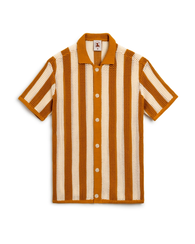 The Dominica Crochet Shirt - Burnt Sienna Stripe