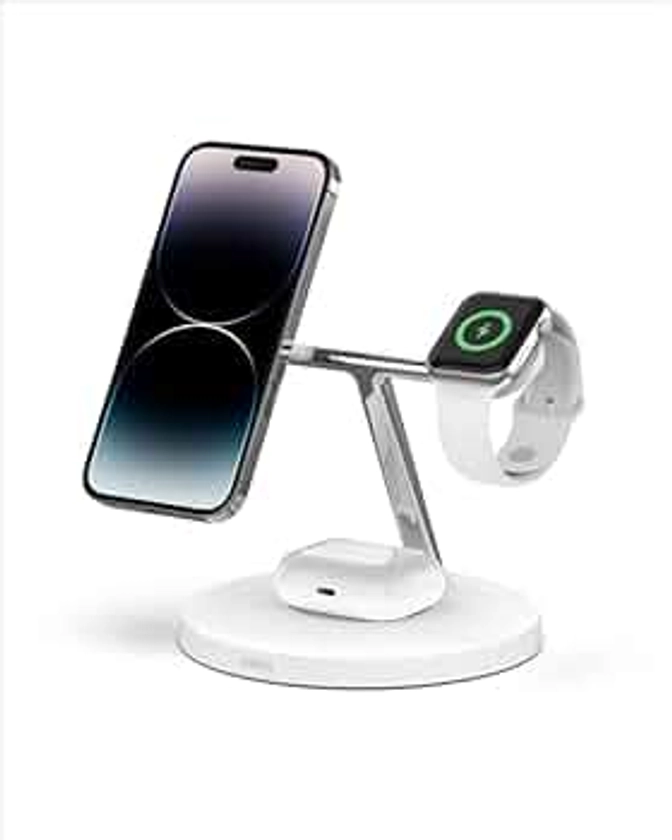 Belkin MagSafe 3-in-1 Wireless Charging Stand (Older 2021 Release) for Apple Watch, iPhone Series, AirPods - White