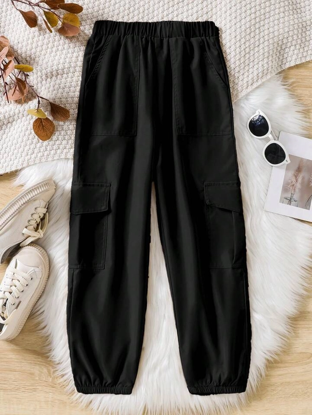SHEIN Tween Girl Casual Street Style Workwear Jogger Pants With Elastic Cuffs