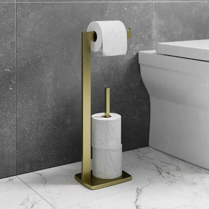 Architeckt Square Brushed Brass Freestanding Toilet Roll Holder