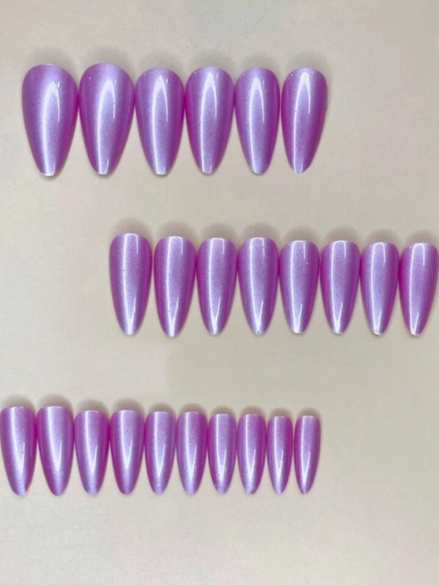 24pcs Manicure Solid Color Purple Glossy Press-On Fake Nail Stickers Wearable Nail Tape Jelly Glue And Nail File For Women Girls Press On Nails Nail Supplies | SHEIN USA