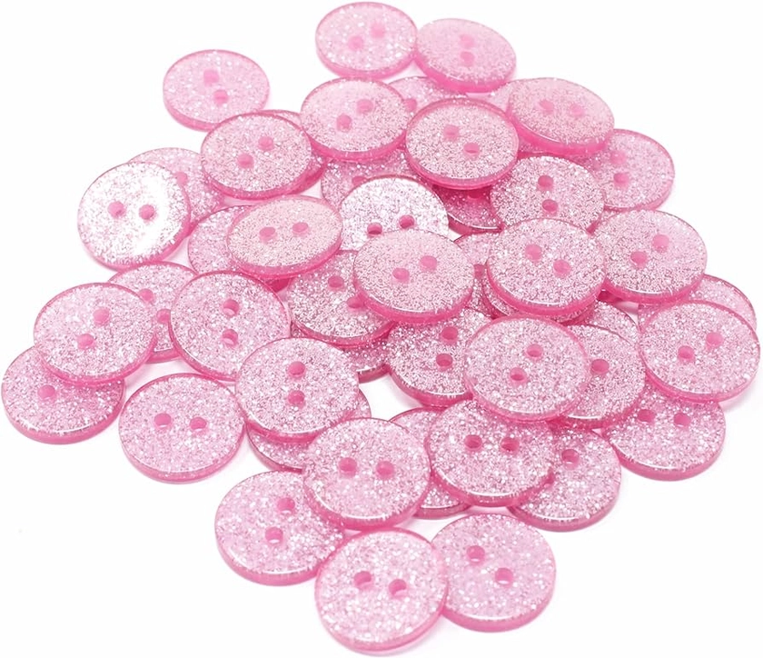 Special Touches Pink Glitter Round 15mm Resin Buttons - Pack of 50