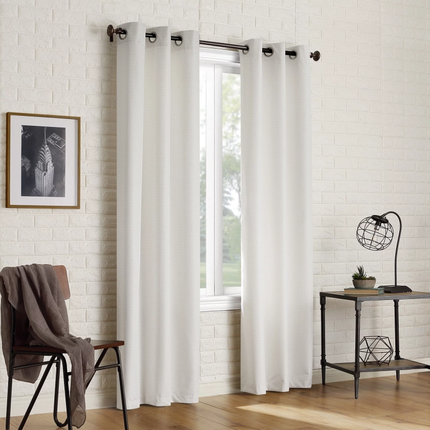 Sun Zero 2-pack Arlo Textured Thermal Insulated Grommet Curtain Panel Pair, 40"x84", Pearl White