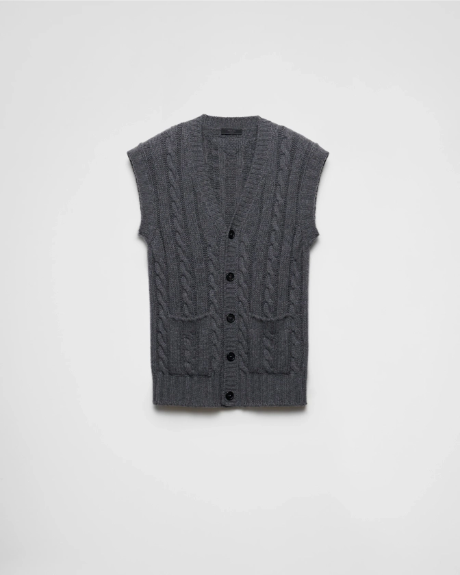 Gilet Sans Manches En Cachemire Gris Ardoise | PRADA