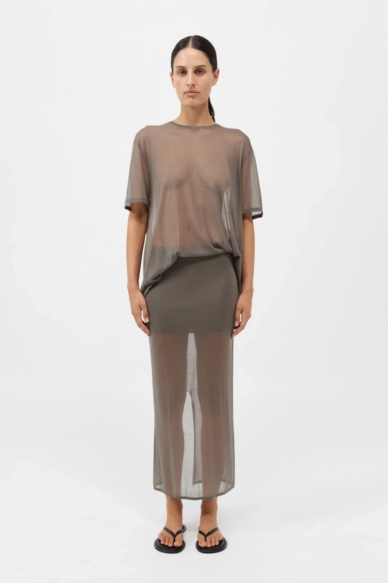 Sheer Column Skirt - Smokey Olive