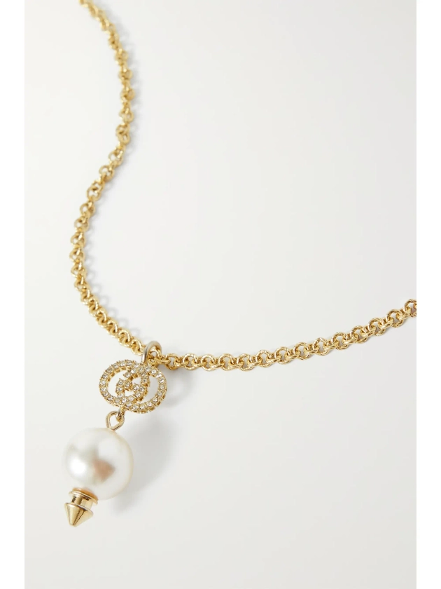 GUCCI Gold-tone, faux pearl and crystal necklace | NET-A-PORTER