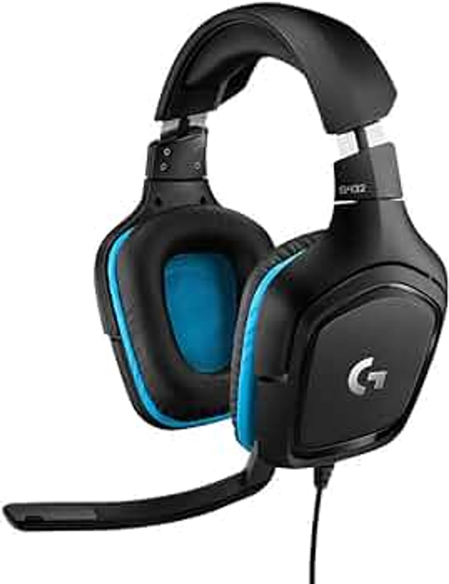 Logitech G432 Wired Gaming Headset, 7.1 Surround Sound, DTS Headphone:X 2.0, Flip-to-Mute Mic, PC (Leatherette) Black/Blue, 7.2 x 3.2 x 6.8 inches