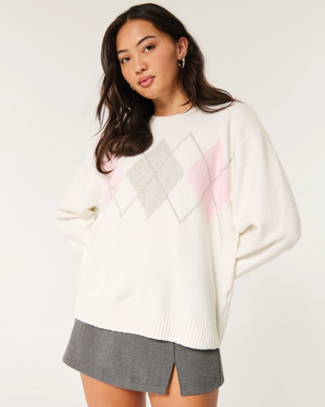 Women's Oversized Argyle Pattern Crew Sweater | Women's Tops | HollisterCo.com