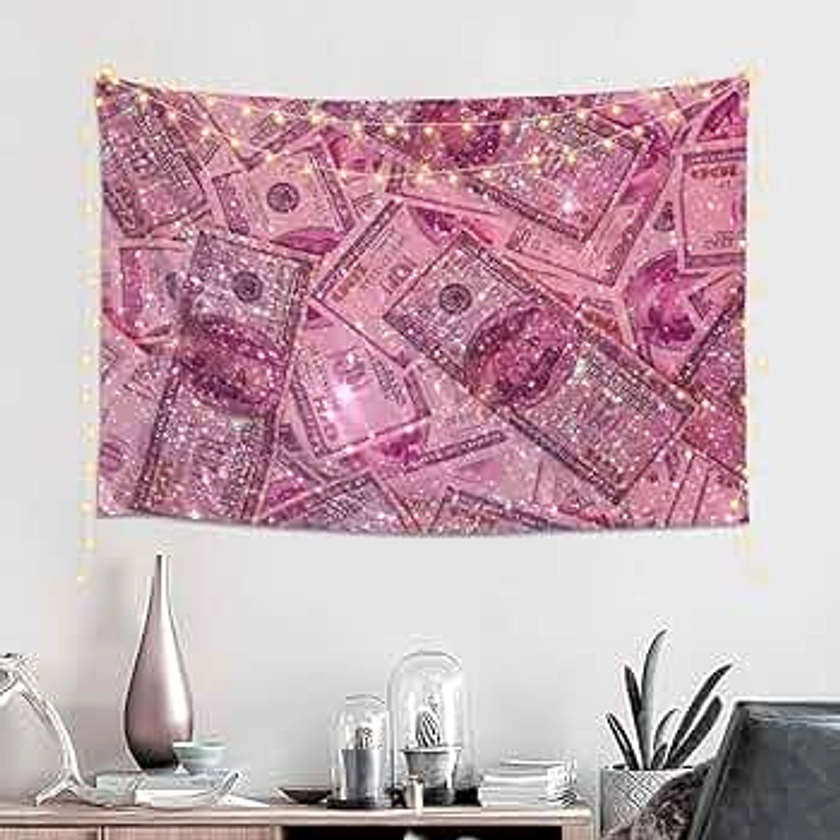 EAGSTS Pink Glitter Money Tapestry Aesthetic 2000s Vintage Tapestries Wall Hanging Cute Preppy Banner For Teen Girl Bedroom Classroom College Dorm Home Living Room Birthday Party Decor 40x60 inch