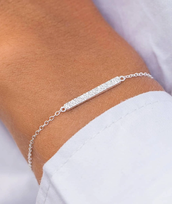 Bracelet chaîne et barrette texturée Argent 925