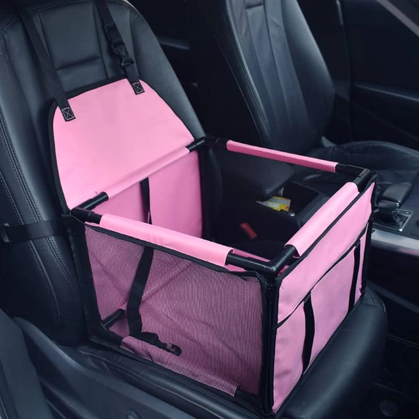 GoBuyer Waterproof Pet Dog Car Seat Booster Carrier with Seat Belt Harness Restraint and Headrest Strap for Puppy Cat Travel (Pink)