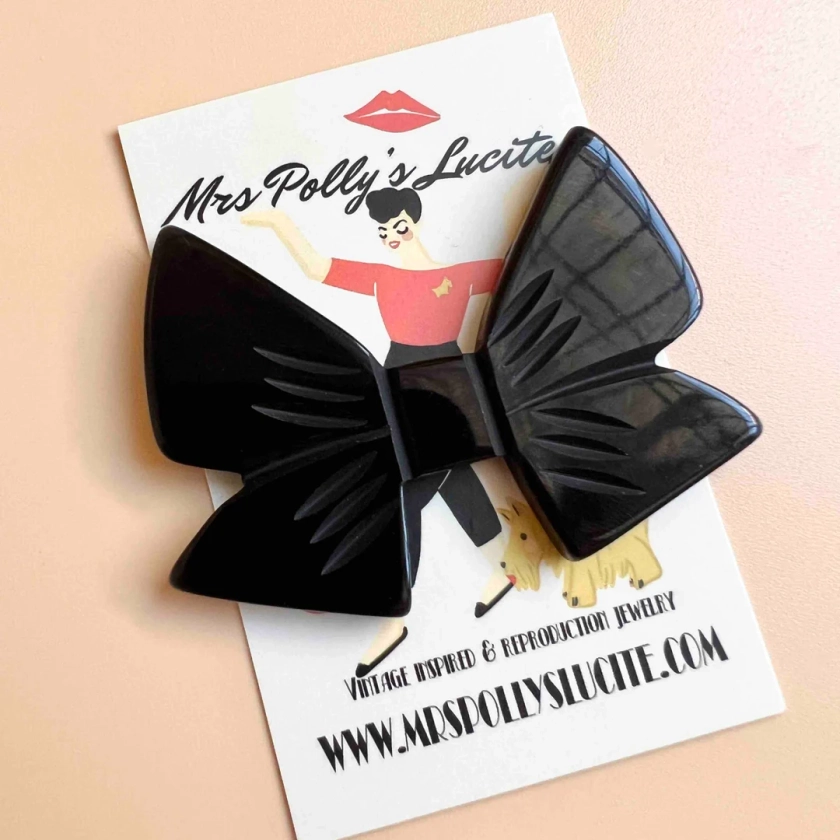 Black Bow Brooch,bakelite Jewelry Inspired, Resin Brooch in Fakelite 1940s 1950s Brooch Style by Mrs Polly's Lucite - Etsy