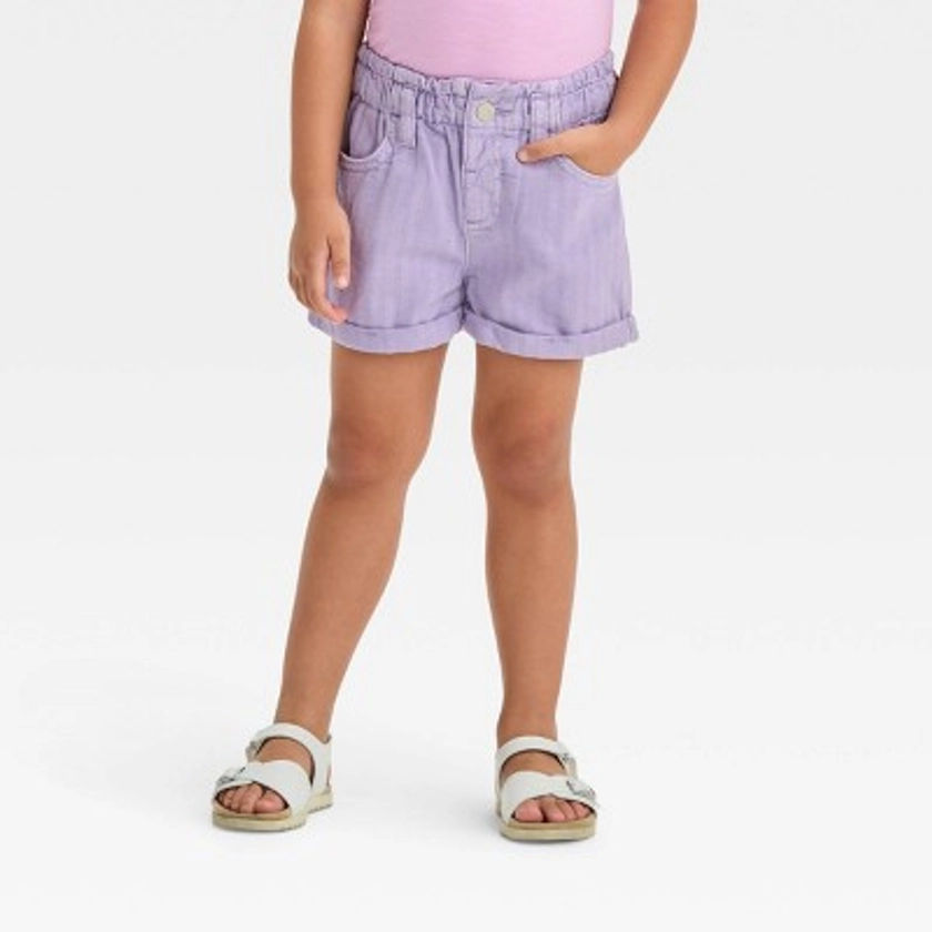 Toddler Girls' Paper Bag Shorts - Cat & Jack™ Purple 4T: Breathable Cotton, Mid-Rise, Elastic Waistband, Snap Button, Belt Loops, Lightweight Denim