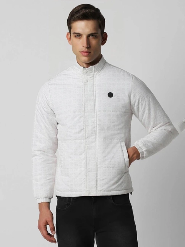 Van Heusen White Regular Fit Printed Jacket