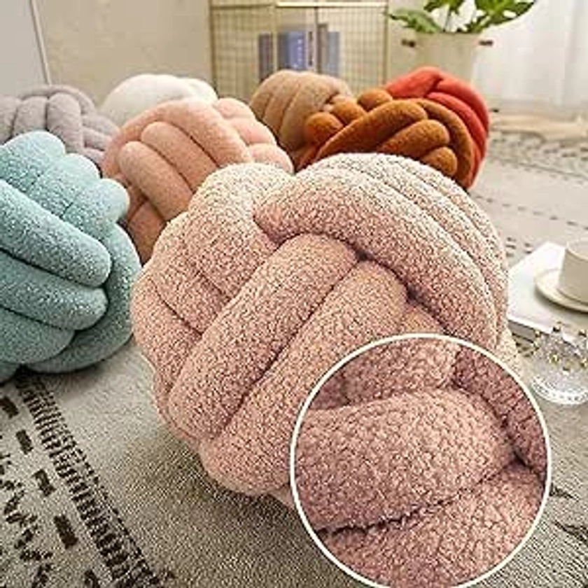 Re Tech UK - Knot Pillow with Velvet Bag - Lovely Aesthetic Room Decor, Cuddly Soft Plush Teddy Fabric, Cute Throw Round Sofa Pillows, Knot Cushion, Knot Ball Pillow, Knotted, Round, Circle, (Pink)