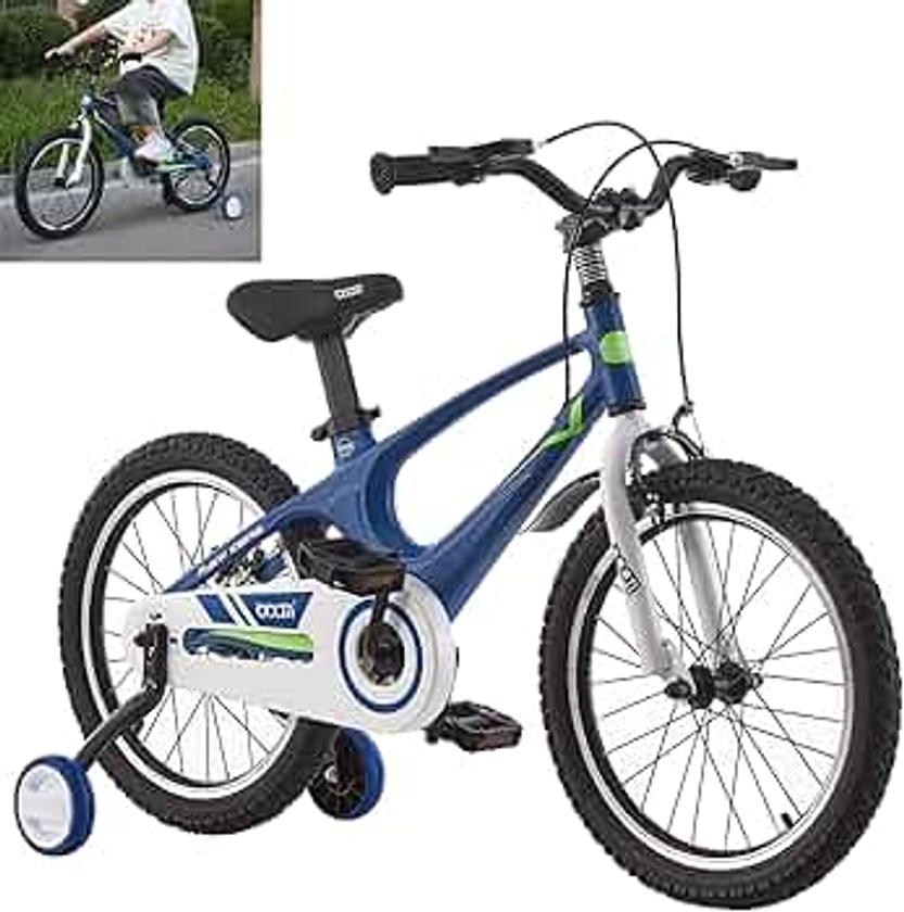 LSLIFE Kids Bike for Boys Girls 14 16 18 Inch Kids Bicycle for 3-9 Years Old Boys Girls Magnesium Alloy Bicycle with Stabilizers Disc Brake