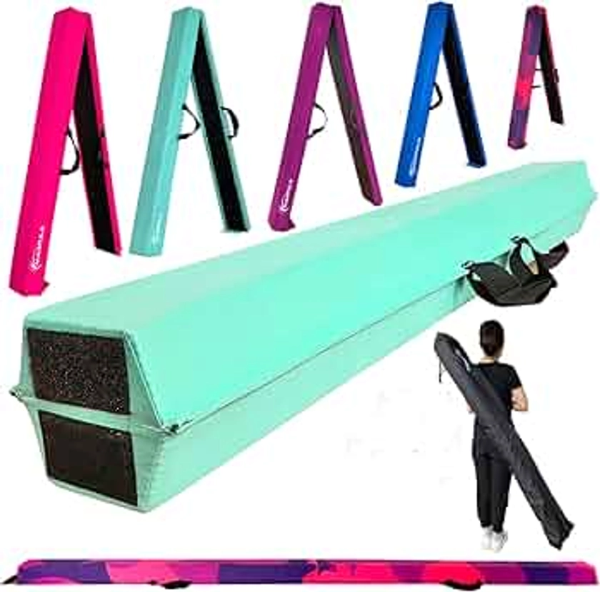 6 FT / 8 FT / 9 FT Folding Gymnastics Beam Foam Balance Floor Beam - Extra Firm - Suede Cover - Anti Slip Bottom with Carry Bag for Kids/Adults Home Use