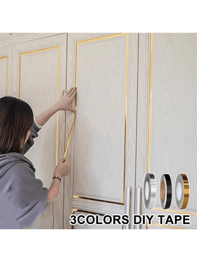 1pc 50m/roll Self-adhesive Waterproof Wall Sticker, Alloy Color Skirting Line, Tile Gap Edge Sealing Tape For Home Decor