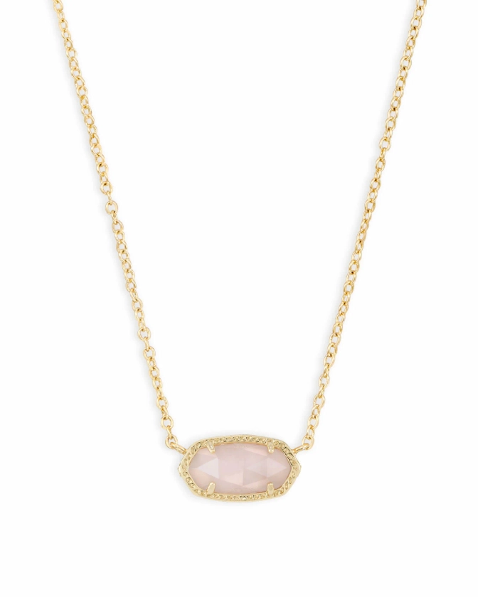 Elisa Gold Pendant Necklace in Rose Quartz