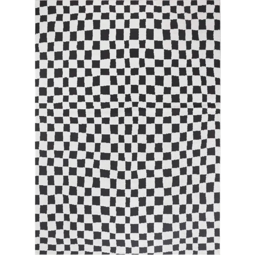 Alfombra escandinava a cuadros negro/blanco 160x213
