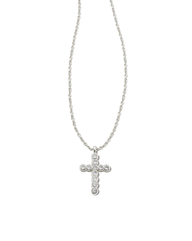 Cross Silver Pendant Necklace in White Crystal | Kendra Scott