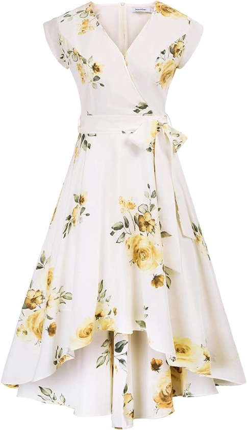 Women's Wrap V Neck Floral Summer Dresses High Low Maxi Casual Bridal Shower Midi Dress for Birde Floral Yellow S at Amazon Women’s Clothing store