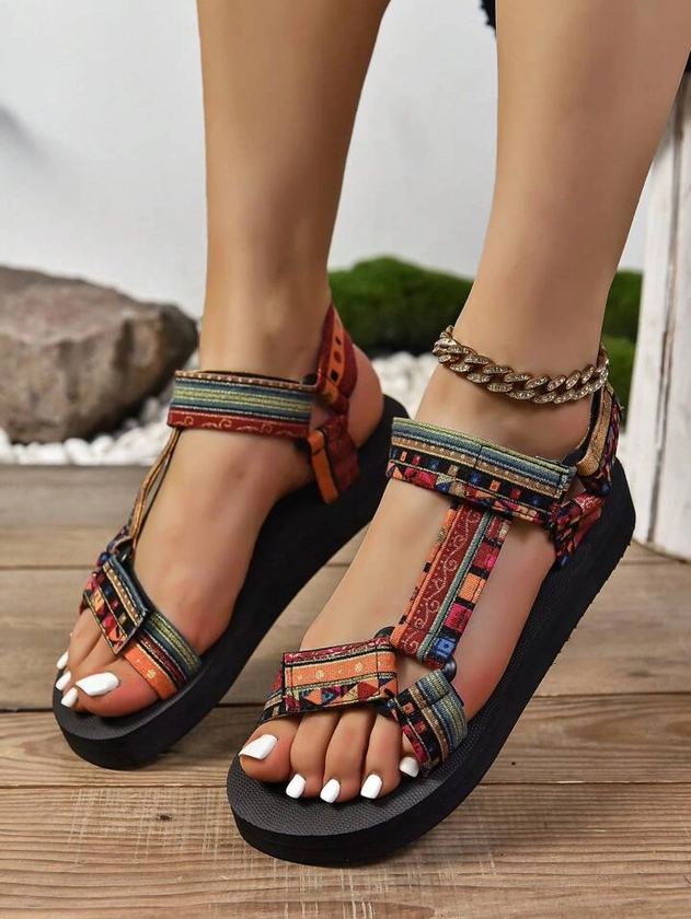 Women Plus Size Color Blocking Thick Sole Sports Sandals, New Arrival For Summer Beach | SHEIN USA