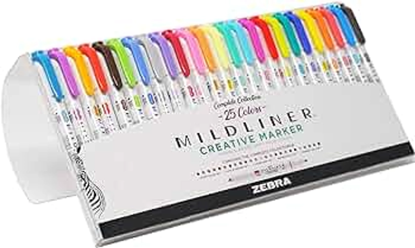 Zebra - Juego de iluminadores de doble punta Pen Mildliner, puntas anchas y finas, varios colores de tinta, paquete de 25 (78525)
