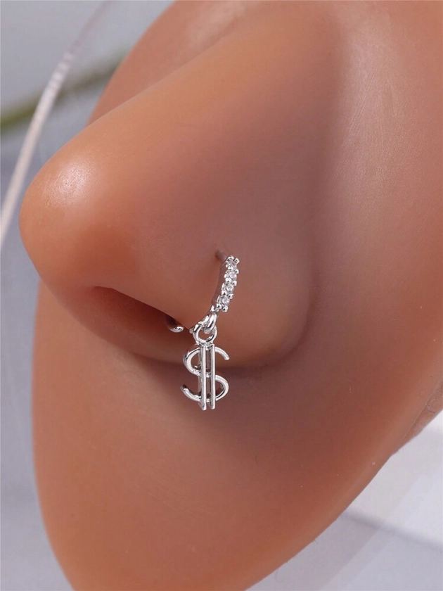 1PC Golden Dollar Money Sign Dangling Nose Hoop Nose Ring Shiny CZ Nose Piercing Jewelry HipHop Nose Studs For Women Men