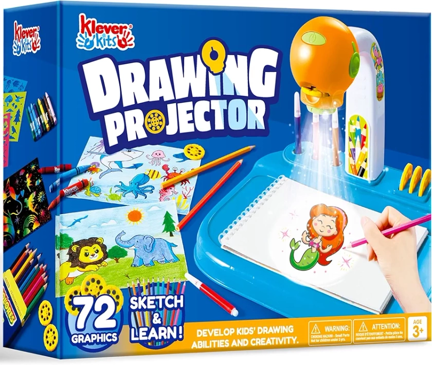 Klever Kits Drawing Projector for Kids with 72 Graphics and Scratch Paper, Drawing Board with Light, Christmas Birthday Gift for Boys & Girls Ages 3+