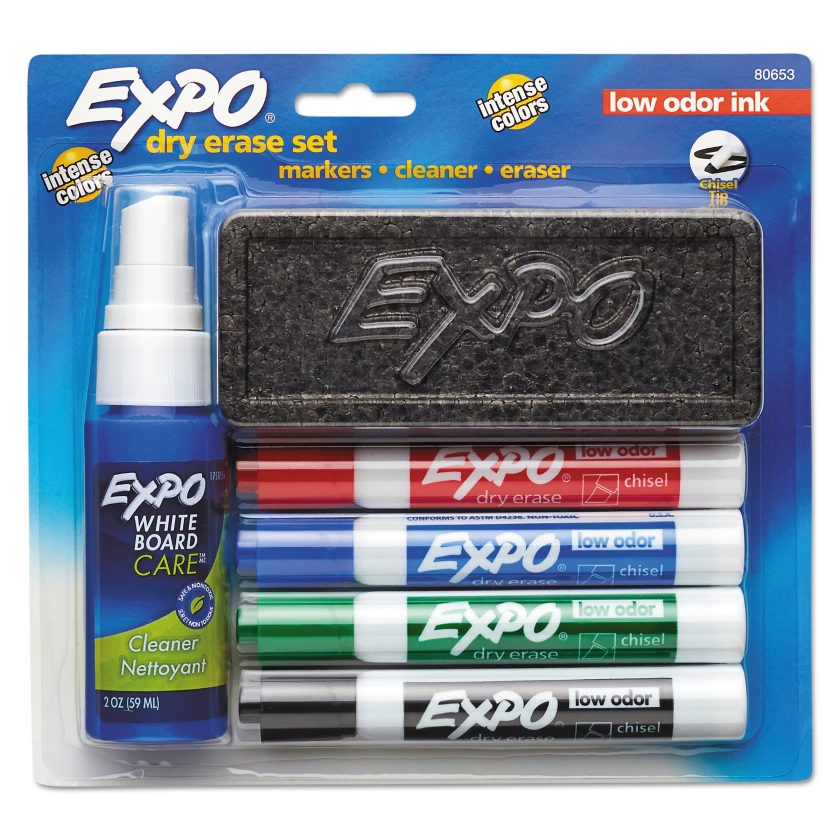Expo Dry Erase 6-Piece Starter Set with 4 Chisel Tip Markers, Eraser, and Cleaning Spray